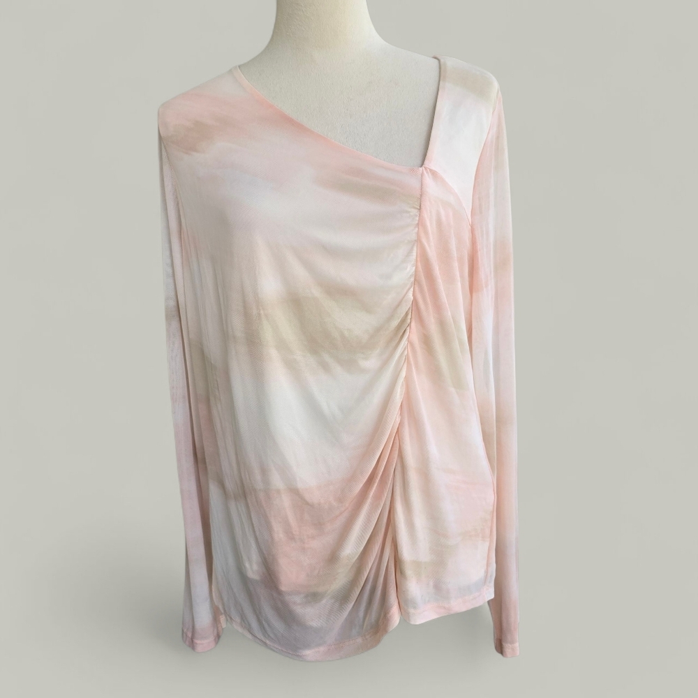 Calvin Klein Asymmetric Cream Peach Pink Tan Long Sleeve Top Size 1X NWT